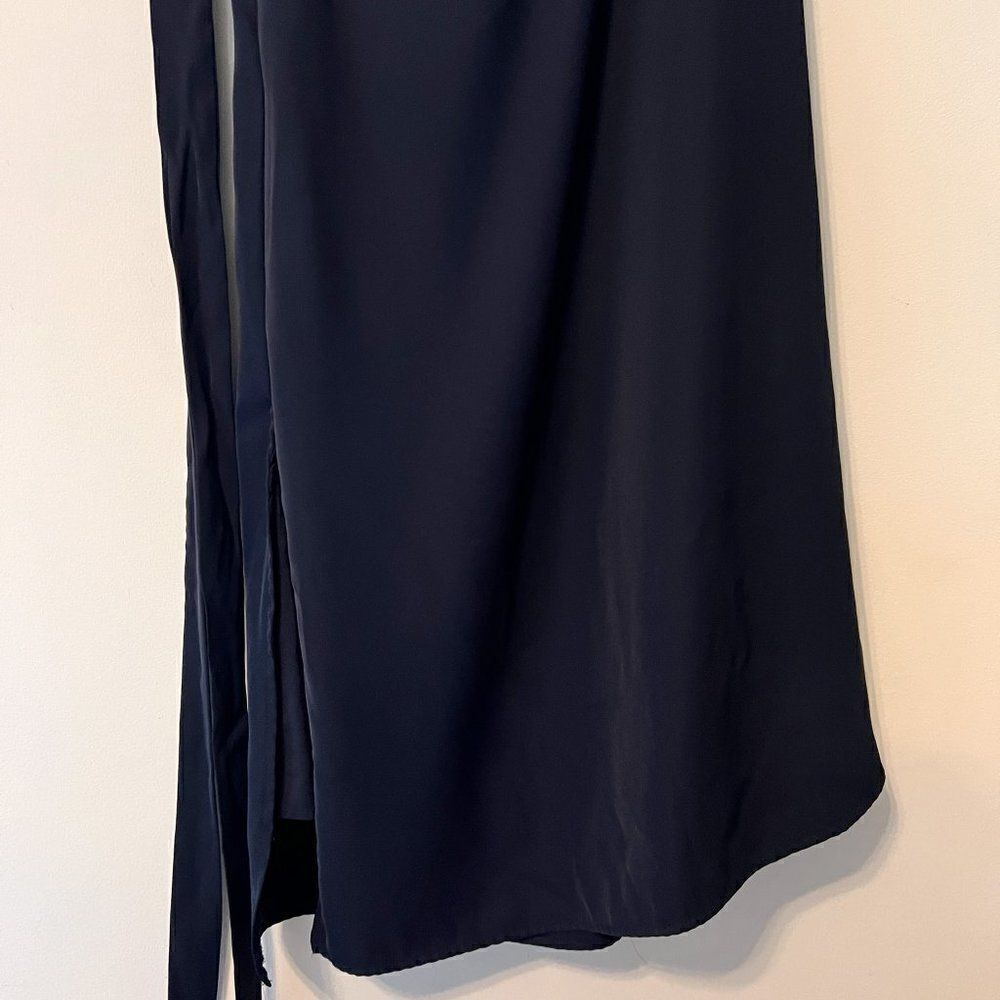 Amy Lynn Navy Blue One Shoulder Tie Satin Evening Midi Dress Size Medium - Picture 8 of 11